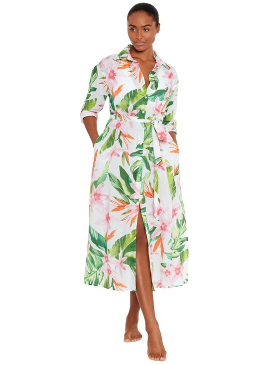 LAUREN Ralph Lauren Other - LAUREN Ralph Lauren Watercolor Tropical Floral MIDI Shirt Dress (Multicolor) Wom